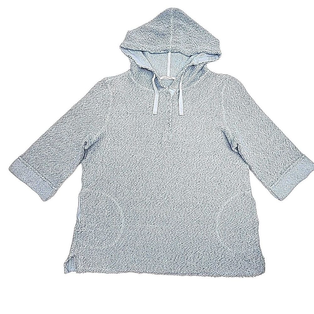 Soft Surroundings Shirt Hoodie Blue Sweatshirt Top Women Sz XL 3/4 Slv Pockets
